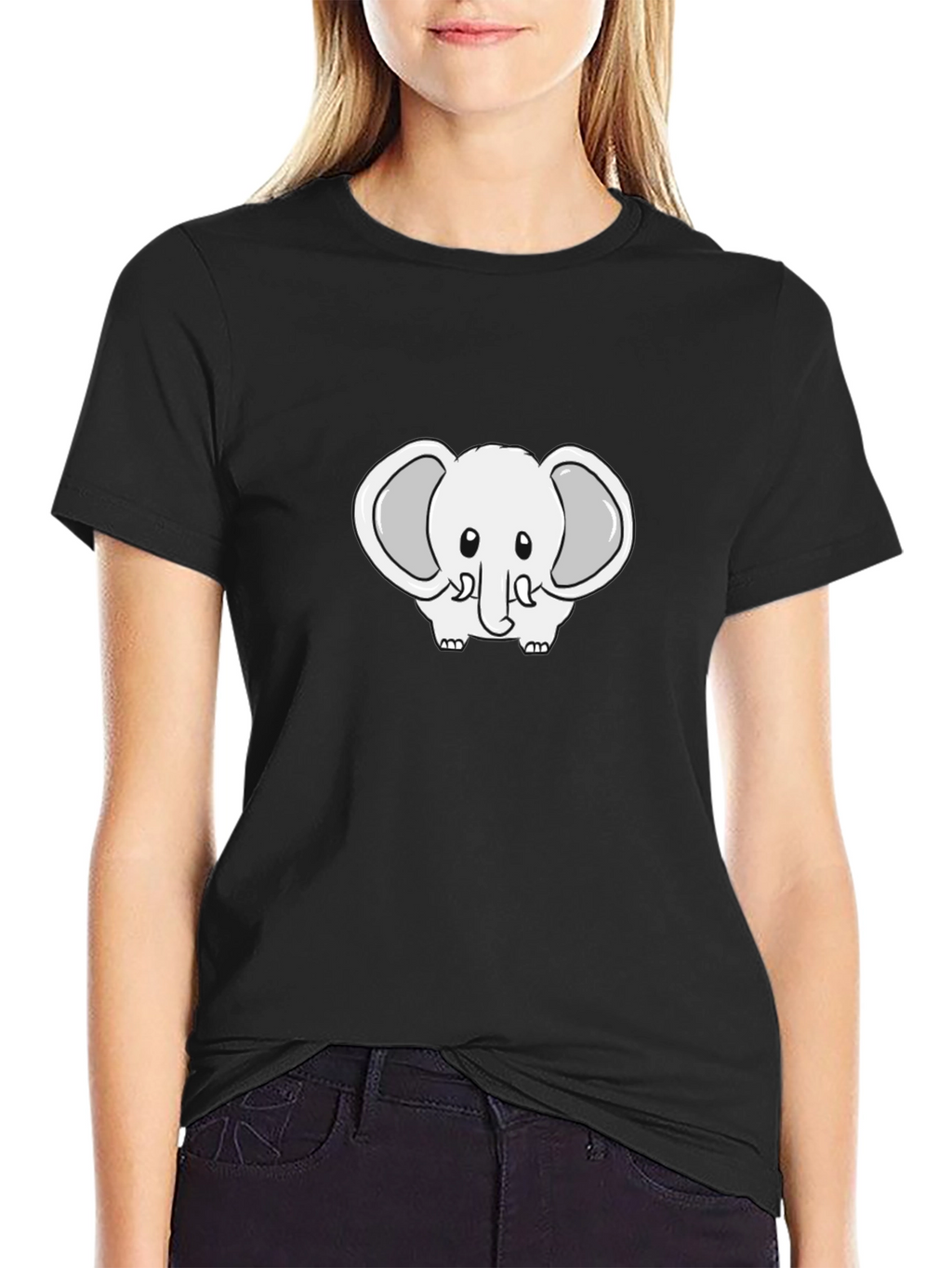 Cute Cartoon Elephant Black T-Shirt