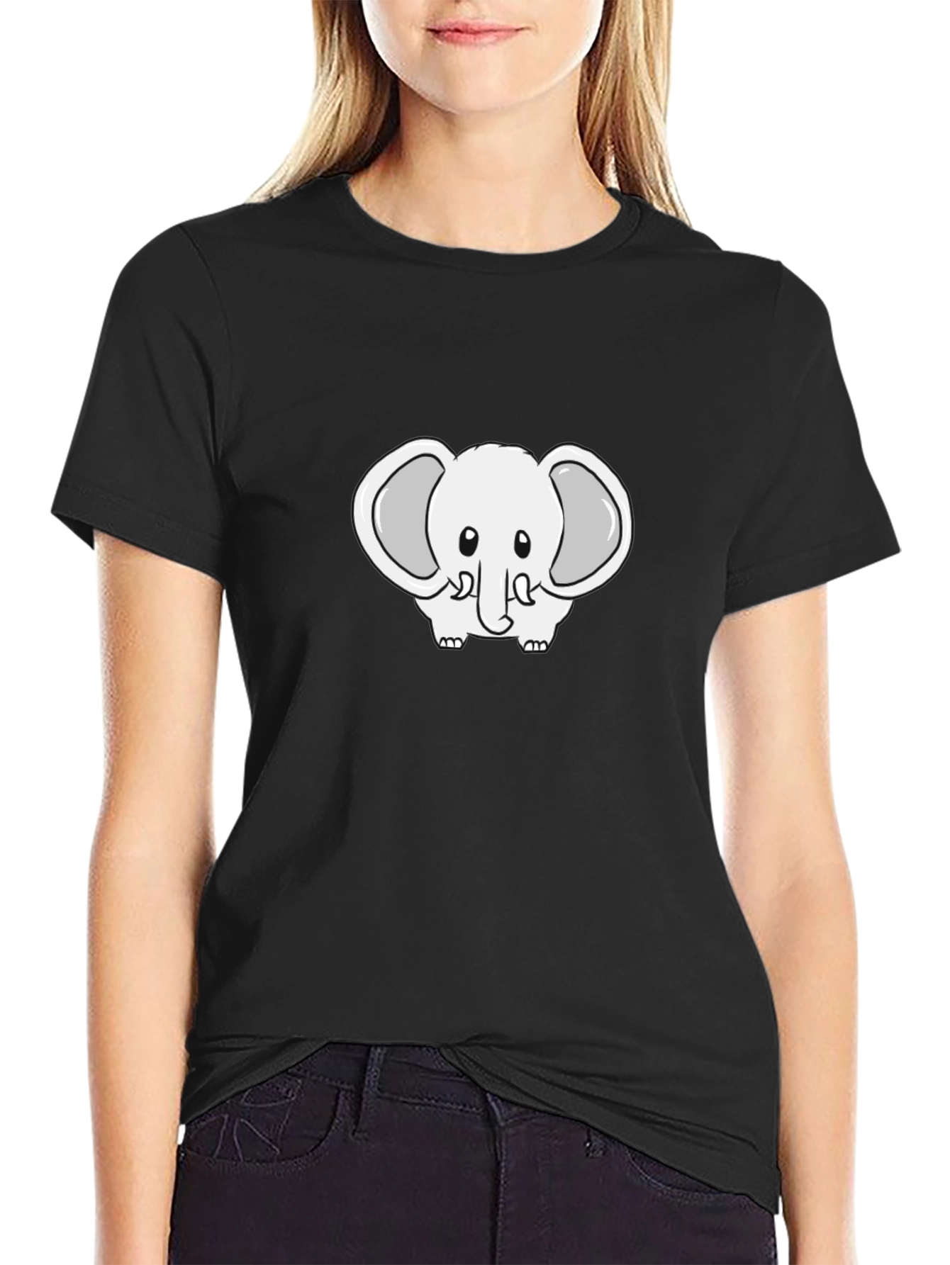Cute Cartoon Elephant Black T-Shirt