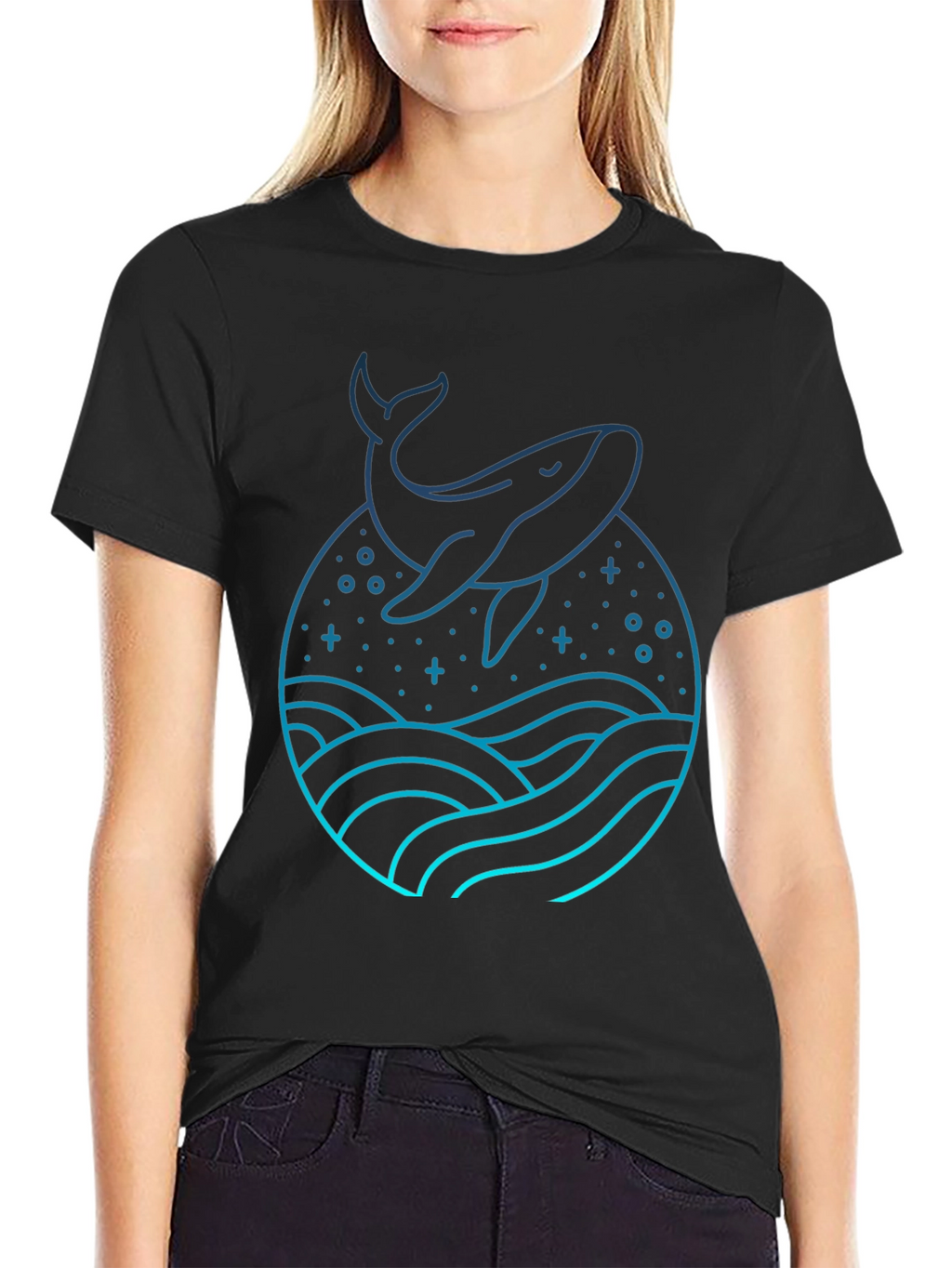 Whale Graphic Tee - Black Cotton Blend