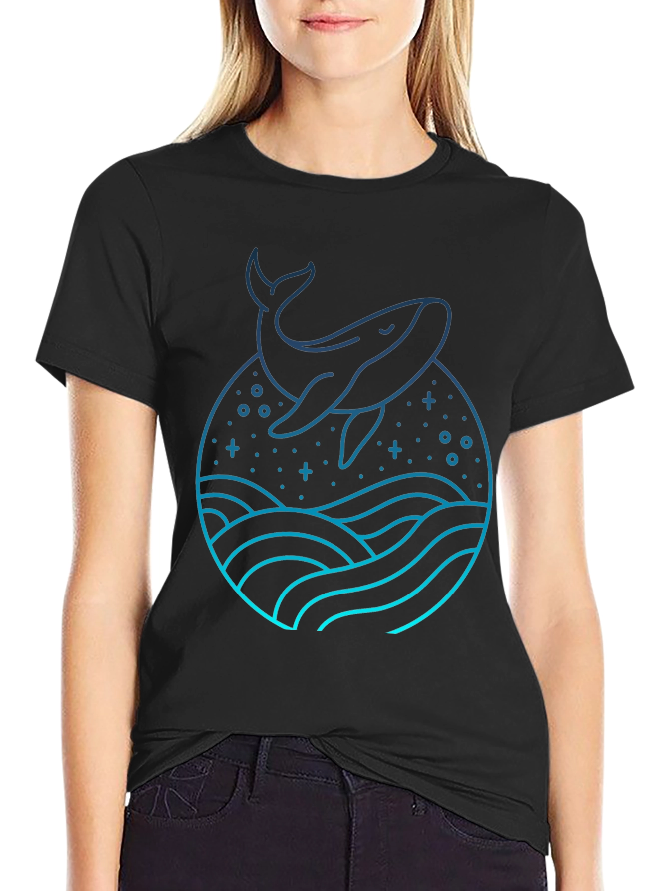 Whale Graphic Tee - Black Cotton Blend