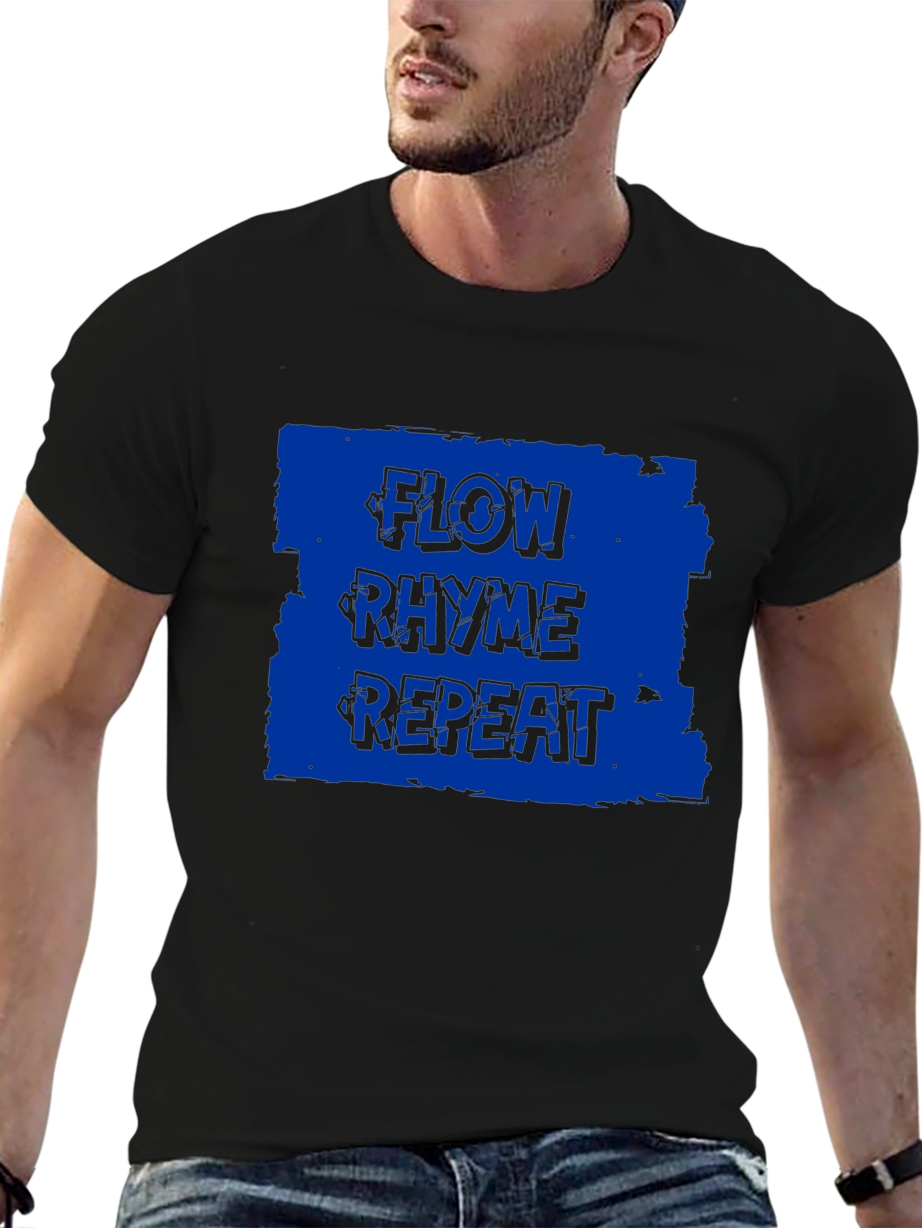 Flow Rhyme Repeat Graphic Tee - Black Cotton T-Shirt