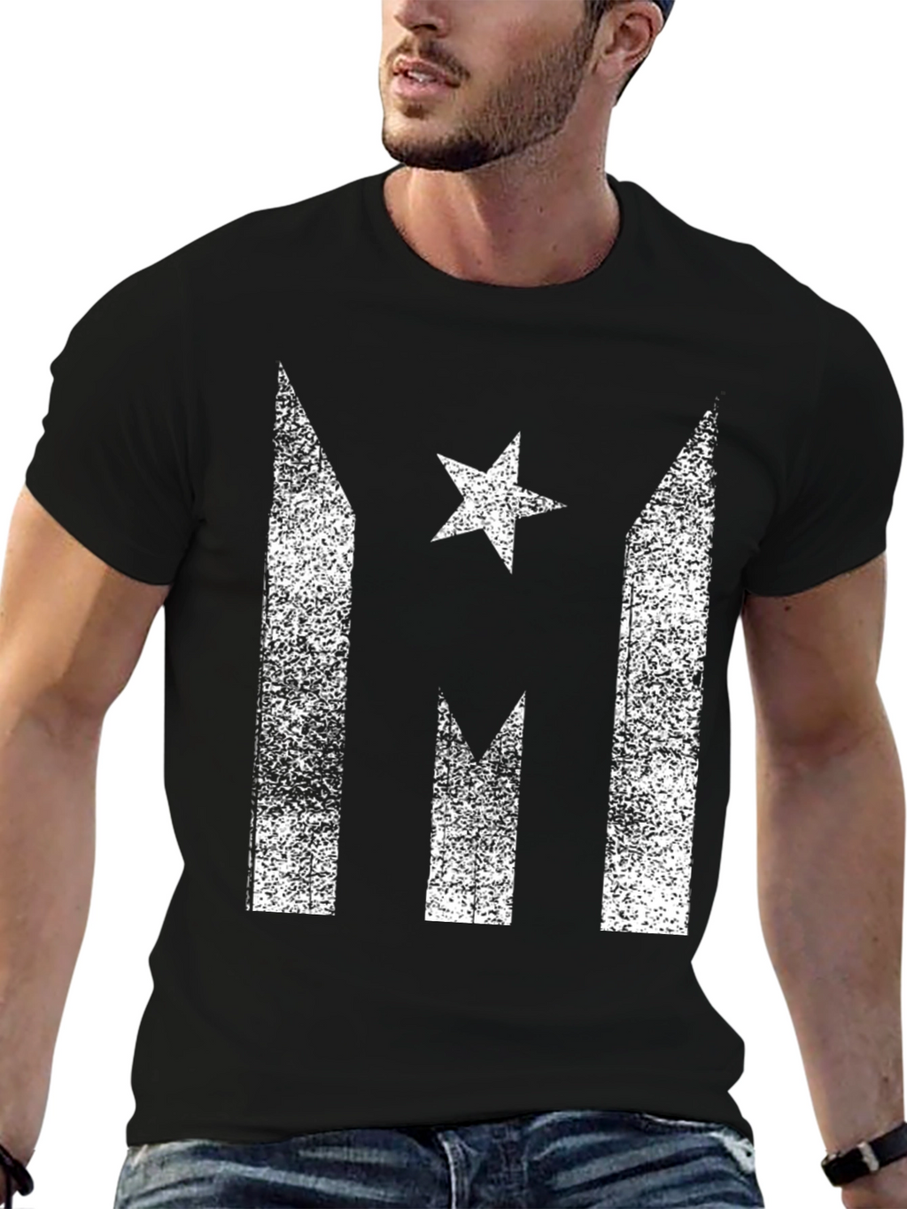 Distressed Puerto Rico Flag Star Graphic T-Shirt