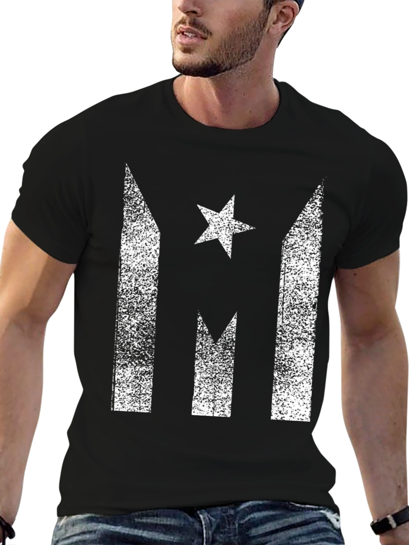 Distressed Puerto Rico Flag Star Graphic T-Shirt