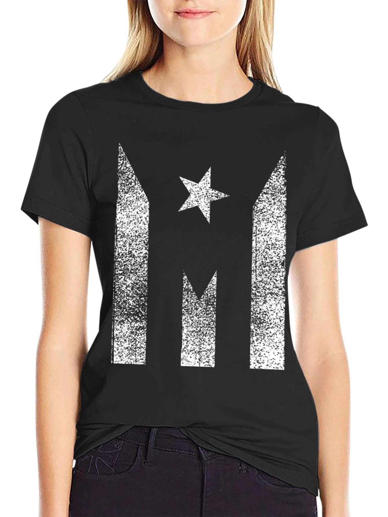 Distressed Puerto Rico Flag Star Graphic T-Shirt