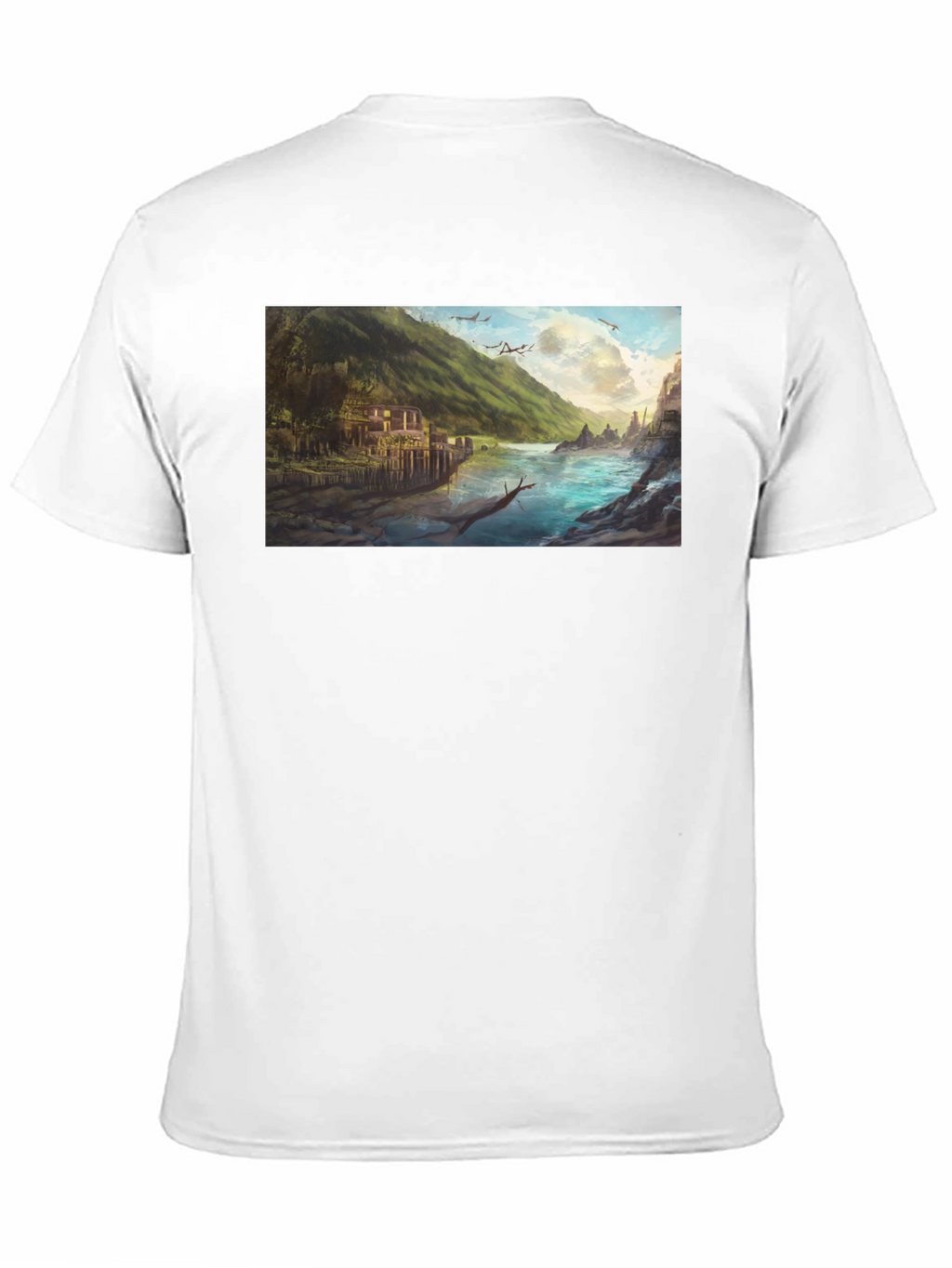 Scenic River Landscape Graphic Tee - Black