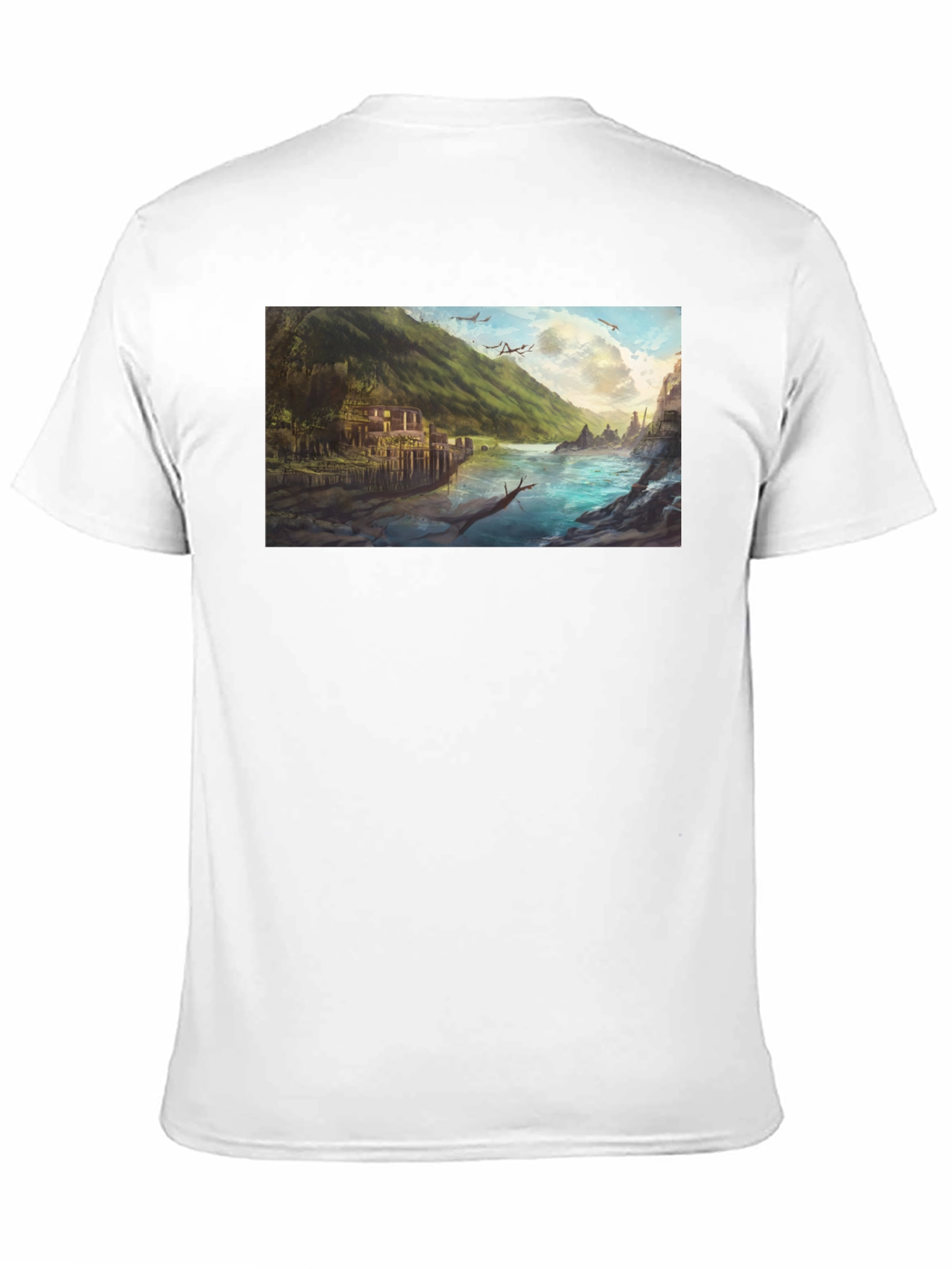 Scenic River Landscape Graphic Tee - Black