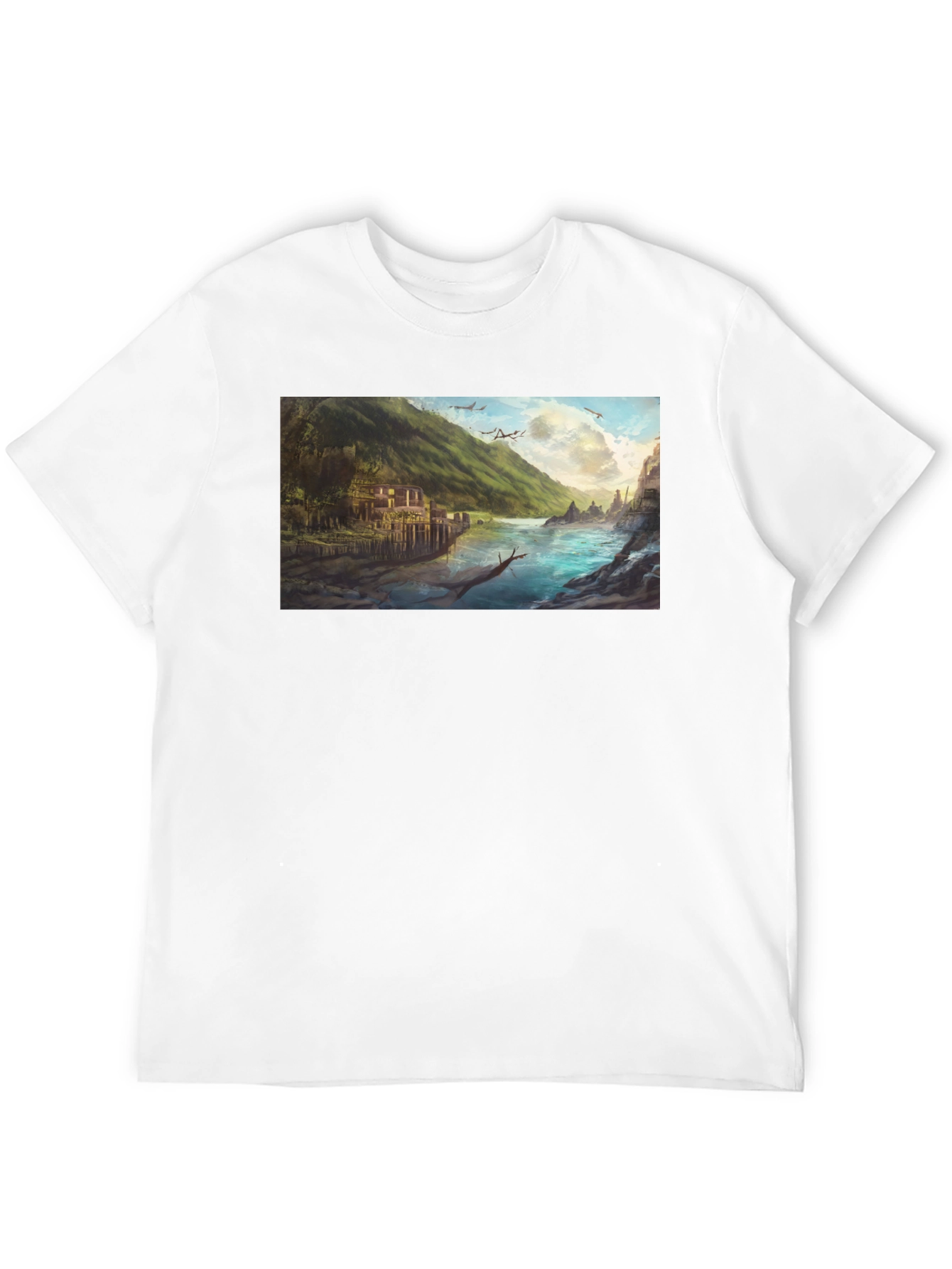 Scenic River Landscape Graphic Tee - Black