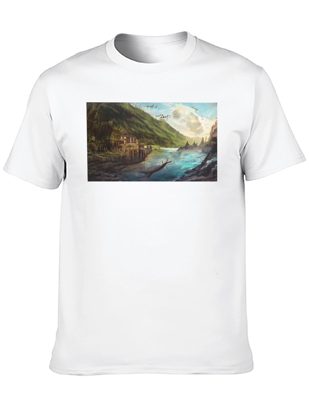 Scenic River Landscape Graphic Tee - Black