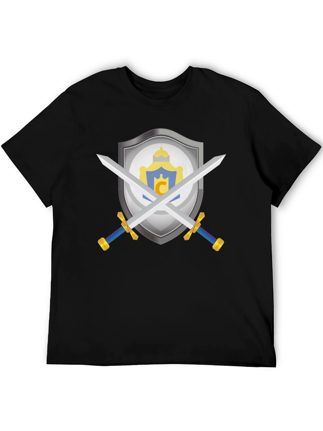 Crest Shield Swords Tee - Medieval Knight Style Black T-Shirt