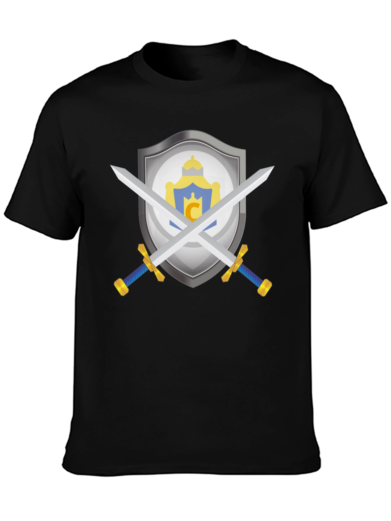 Crest Shield Swords Tee - Medieval Knight Style Black T-Shirt