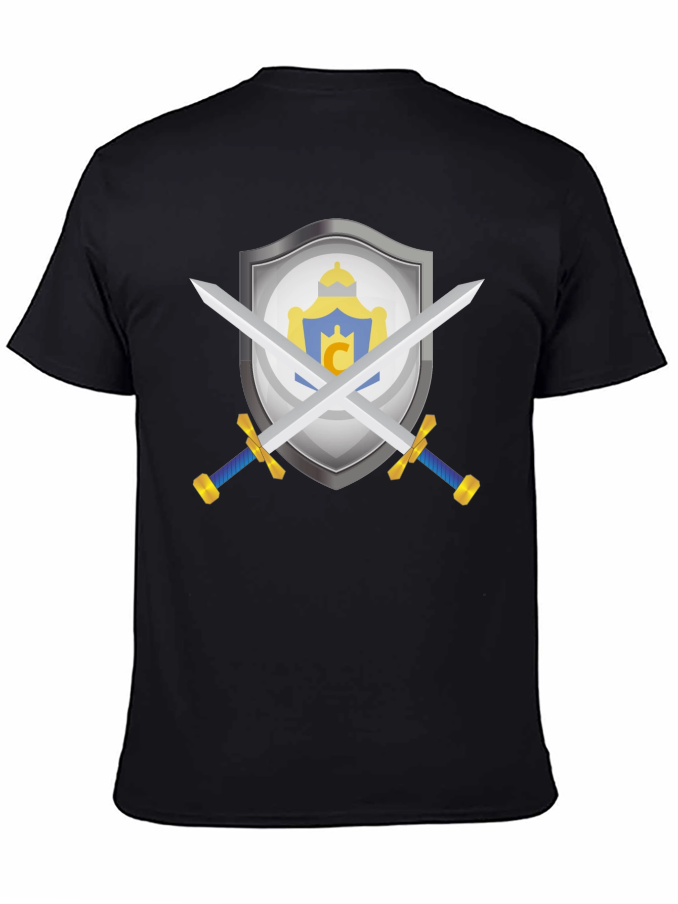Crest Shield Swords Tee - Medieval Knight Style Black T-Shirt