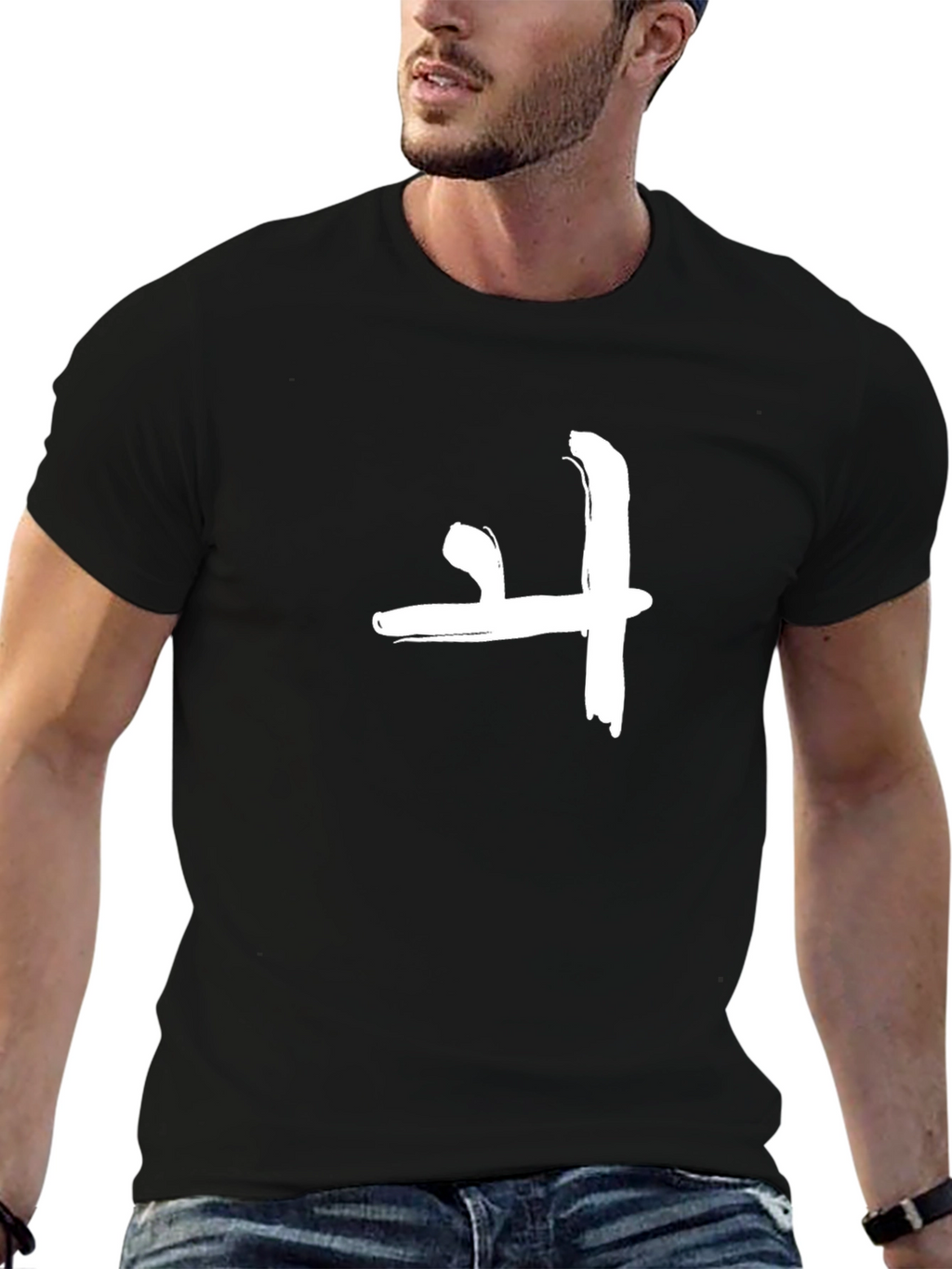 Stylish Black T-Shirt with Brush Stroke Symbol