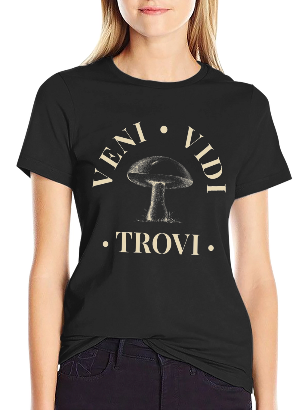 Veni Vidi Trovi Mushroom T-Shirt - Black