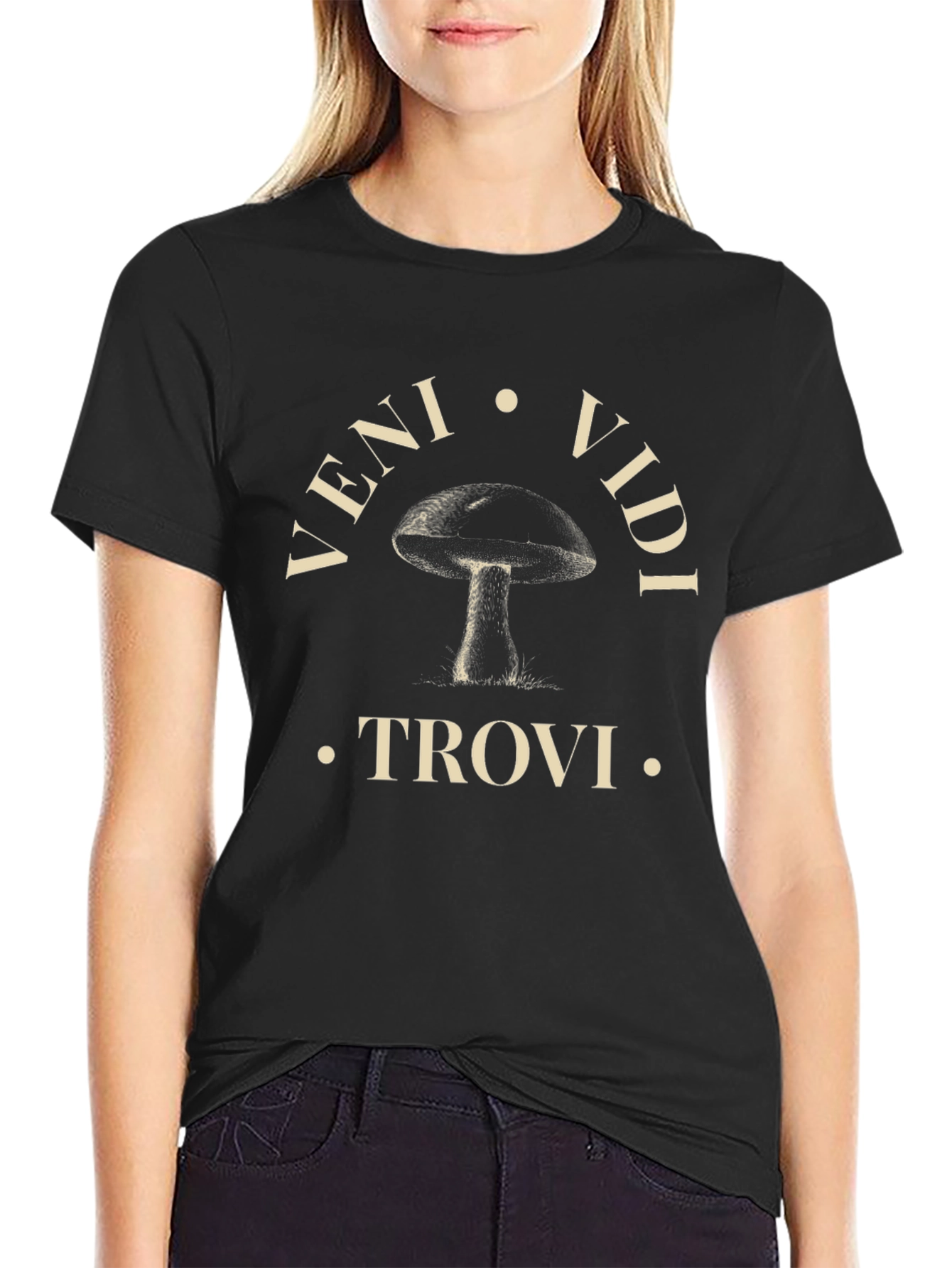 Veni Vidi Trovi Mushroom T-Shirt - Black