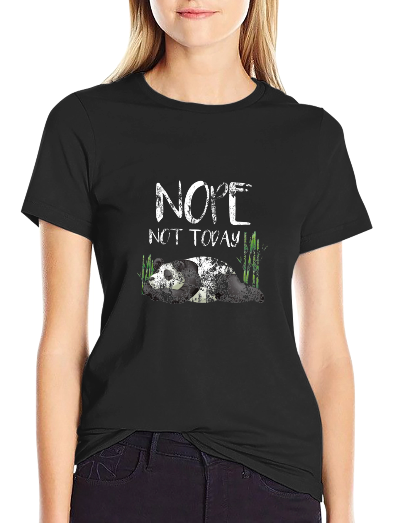 Nope Not Today Panda Black T-Shirt