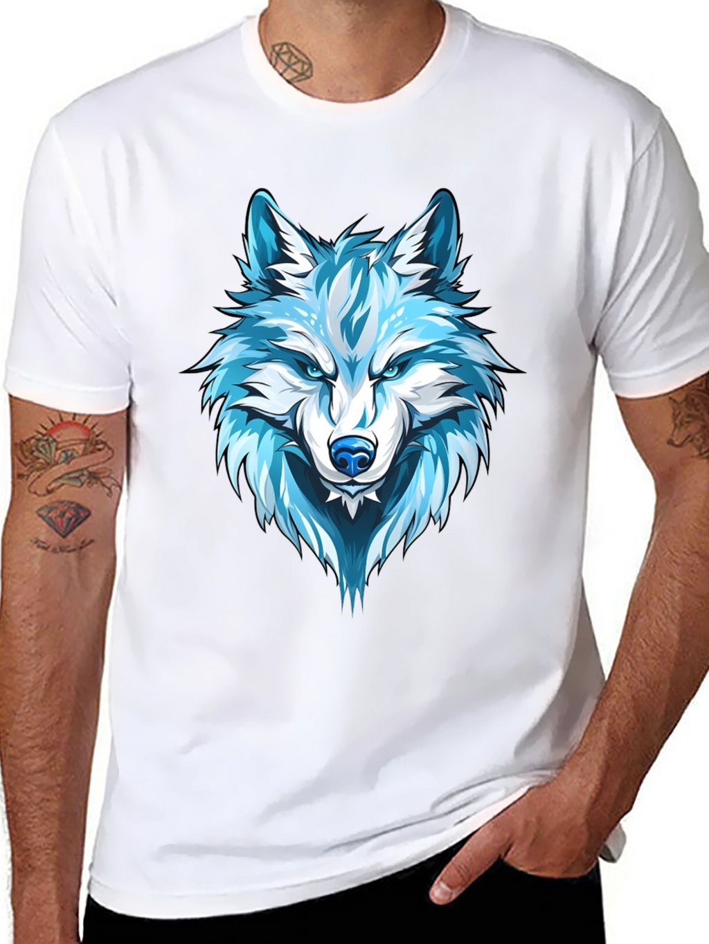 Wolf Graphic Print Tee - Cool Blue Design