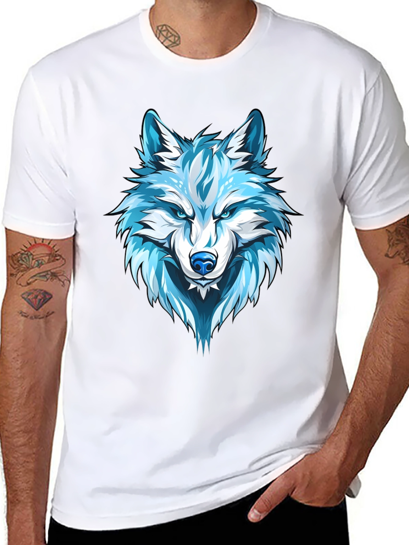 Wolf Graphic Print Tee - Cool Blue Design