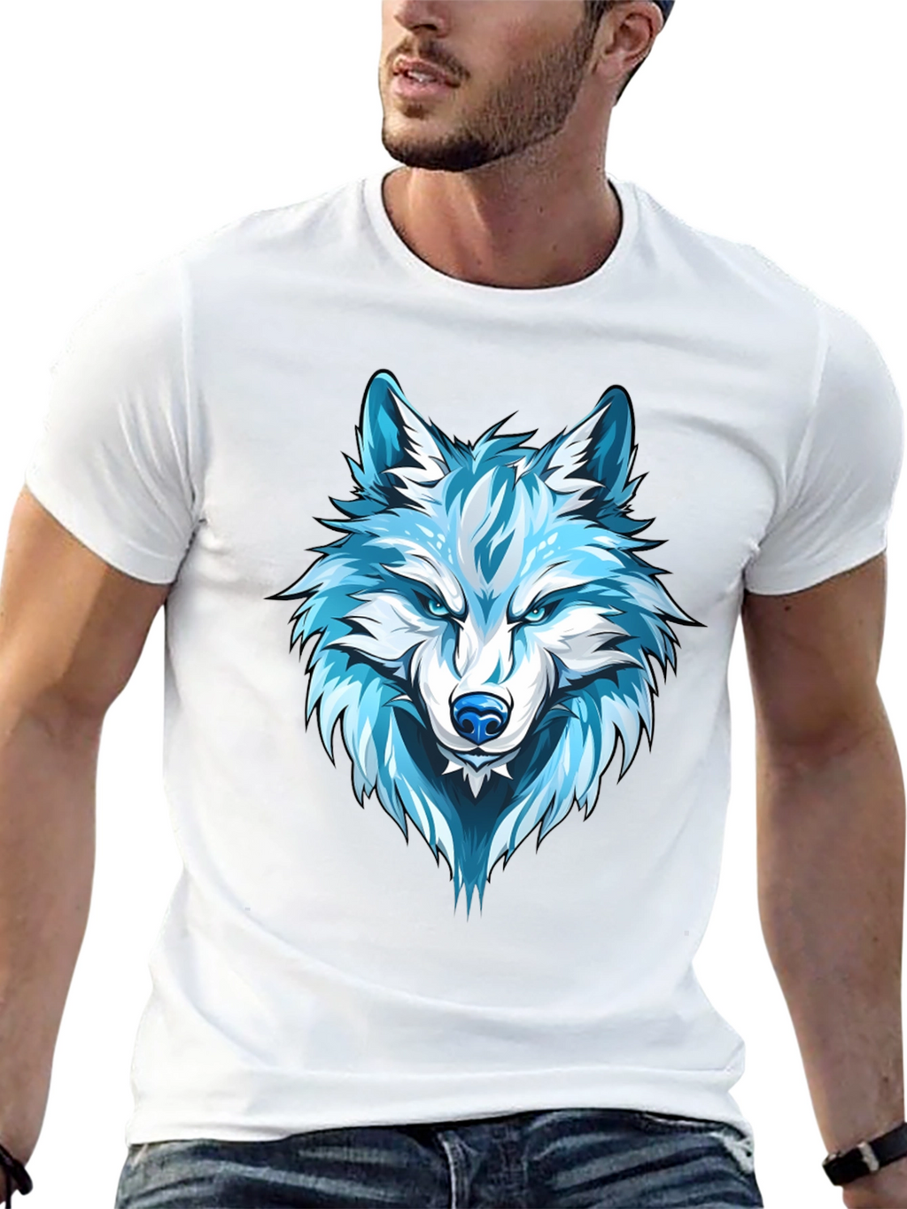 Wolf Graphic Print Tee - Cool Blue Design