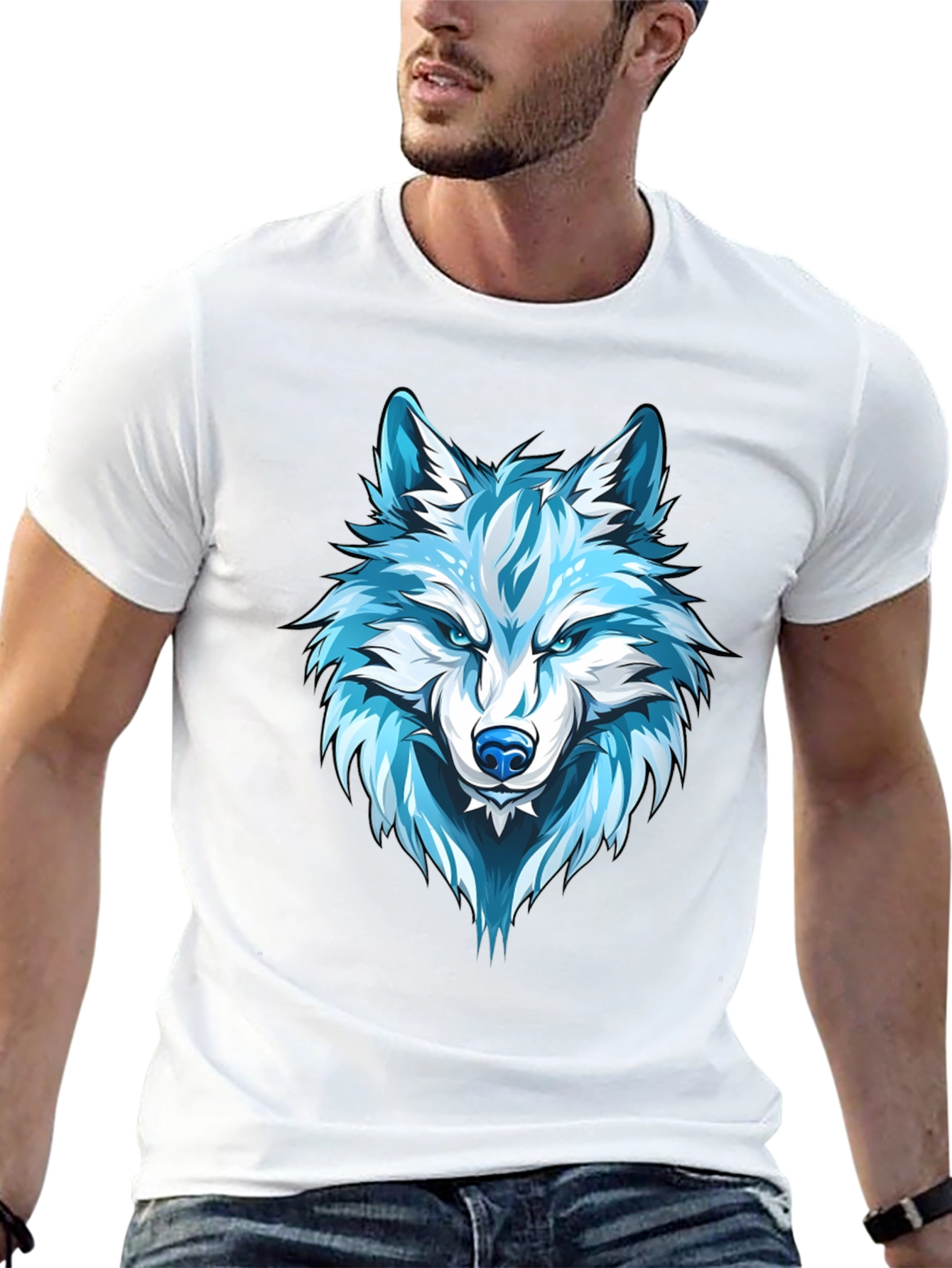 Wolf Graphic Print Tee - Cool Blue Design
