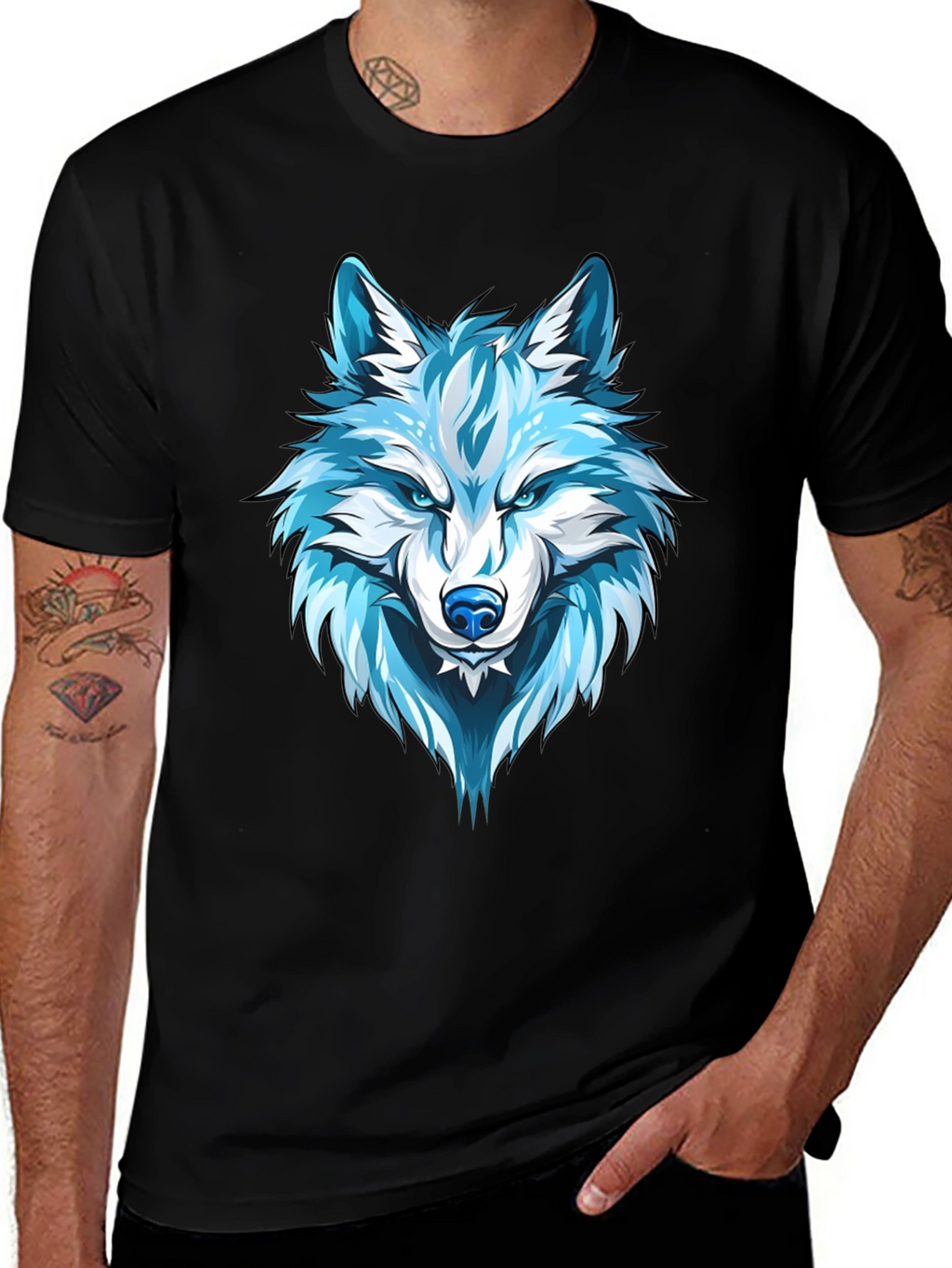 Wolf Graphic Print Tee - Cool Blue Design