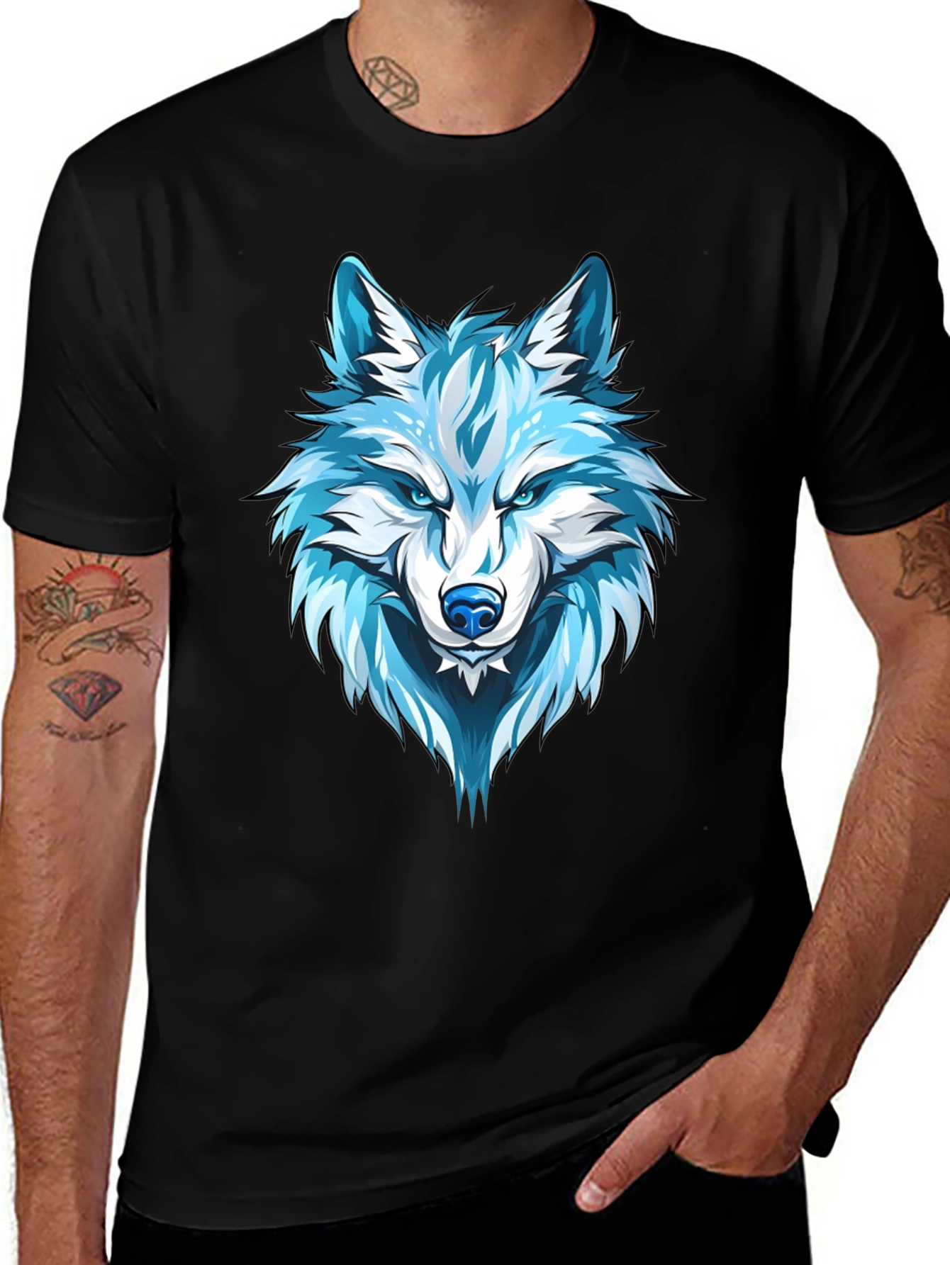 Wolf Graphic Print Tee - Cool Blue Design