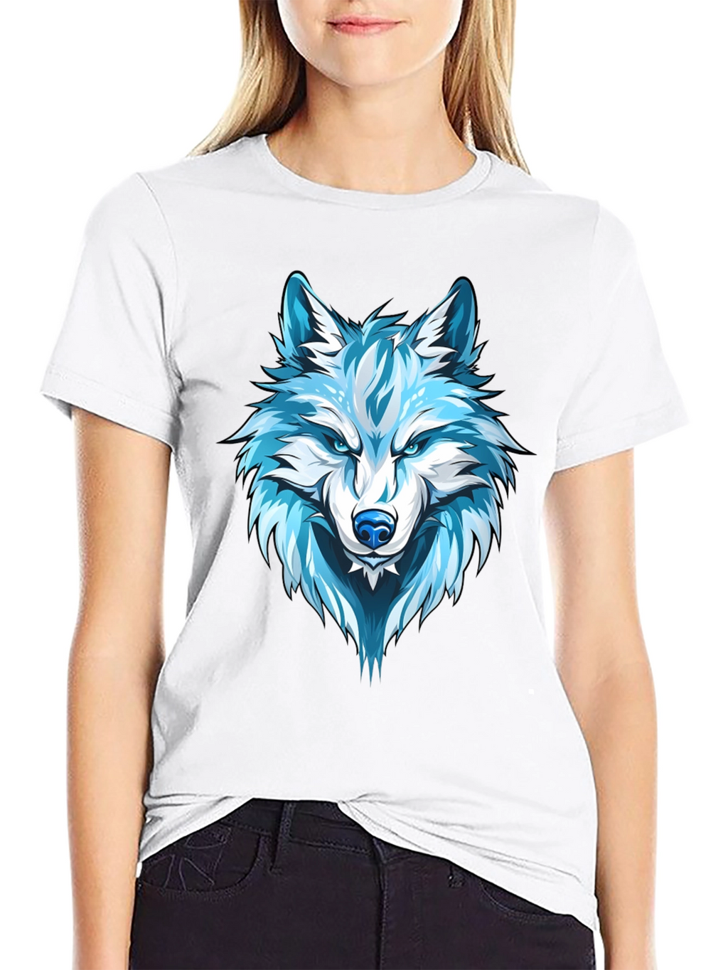 Wolf Graphic Print Tee - Cool Blue Design