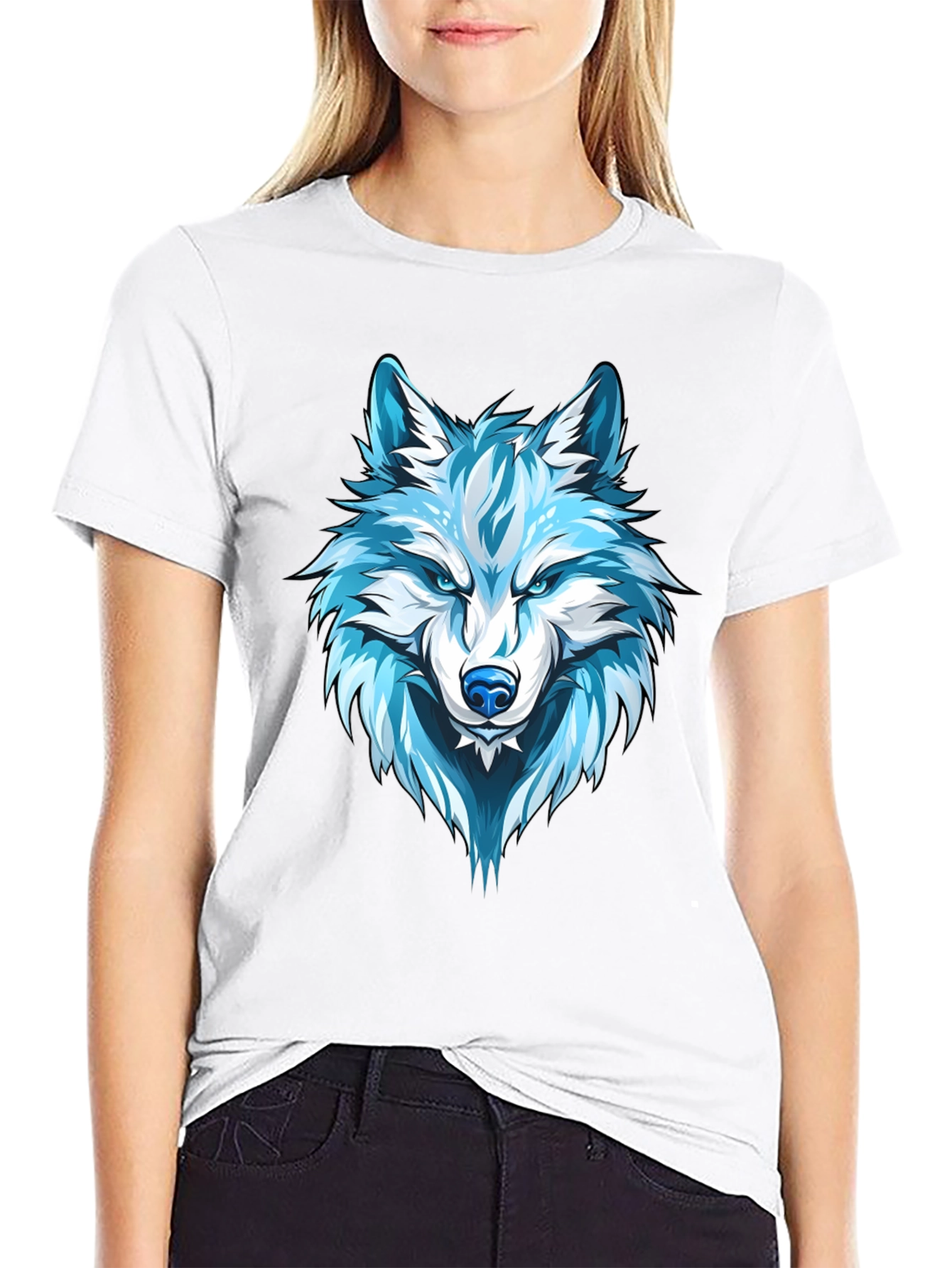 Wolf Graphic Print Tee - Cool Blue Design