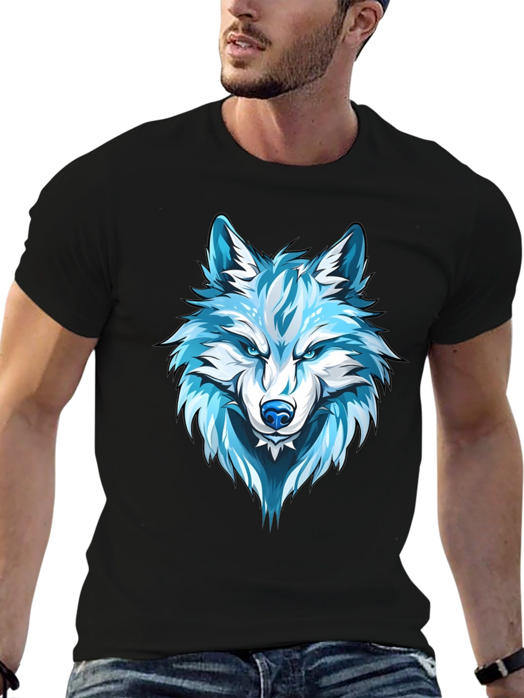 Wolf Graphic Print Tee - Cool Blue Design