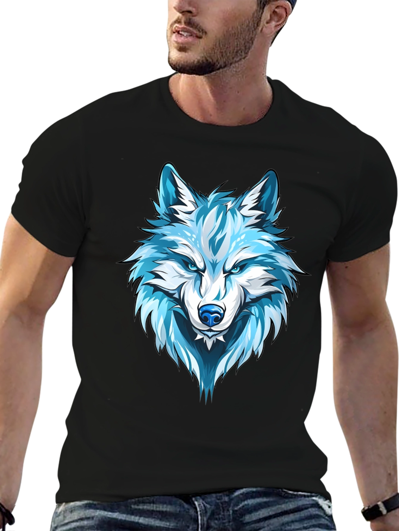 Wolf Graphic Print Tee - Cool Blue Design