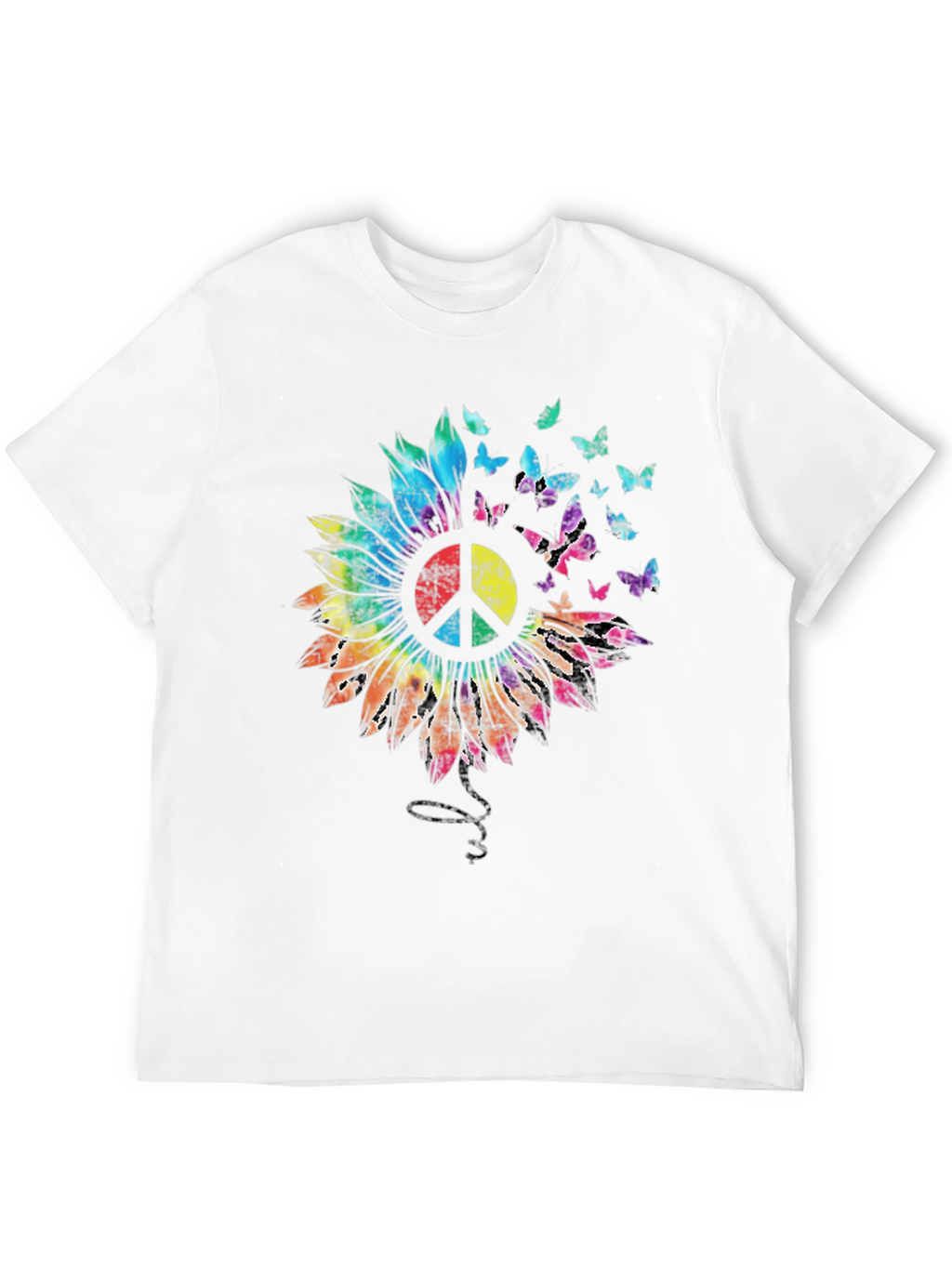 Sunflower Peace Sign Butterfly Graphic T-Shirt