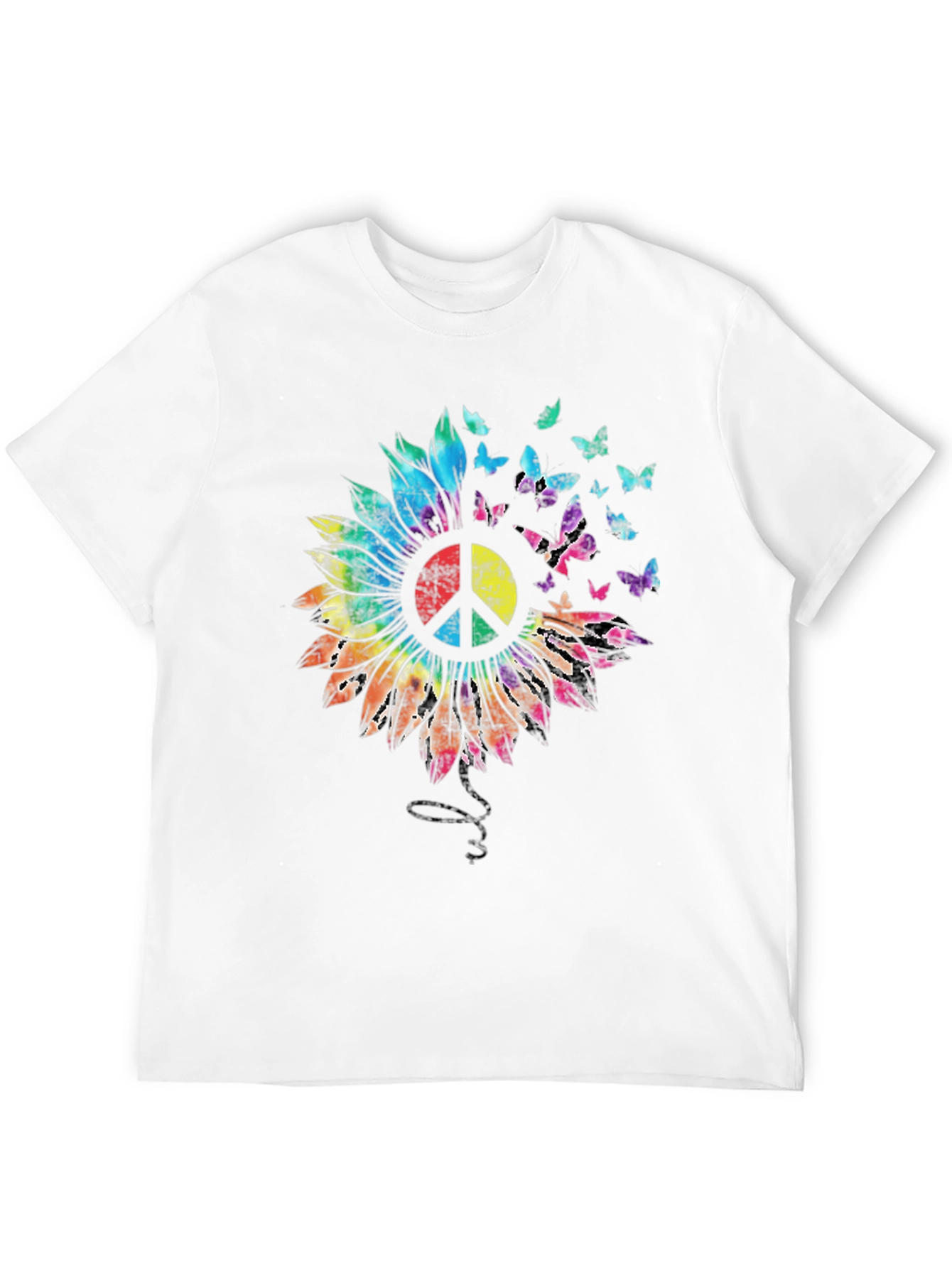 Sunflower Peace Sign Butterfly Graphic T-Shirt