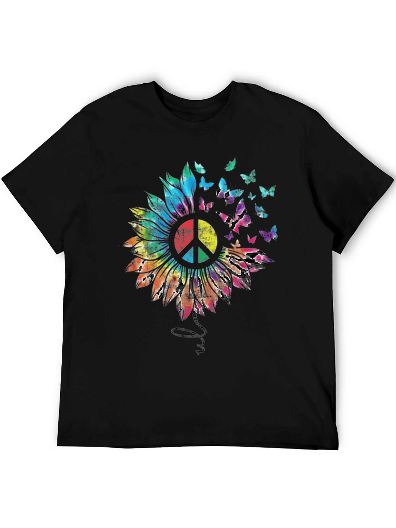Sunflower Peace Sign Butterfly Graphic T-Shirt