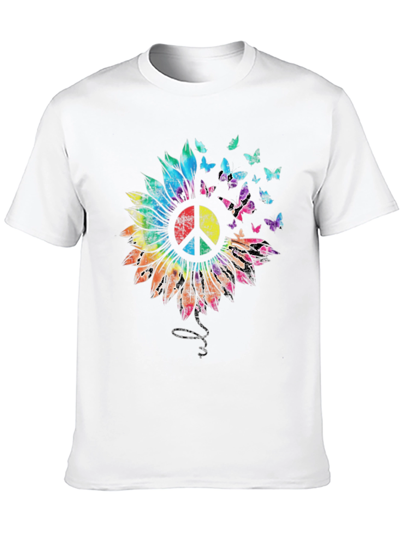 Sunflower Peace Sign Butterfly Graphic T-Shirt