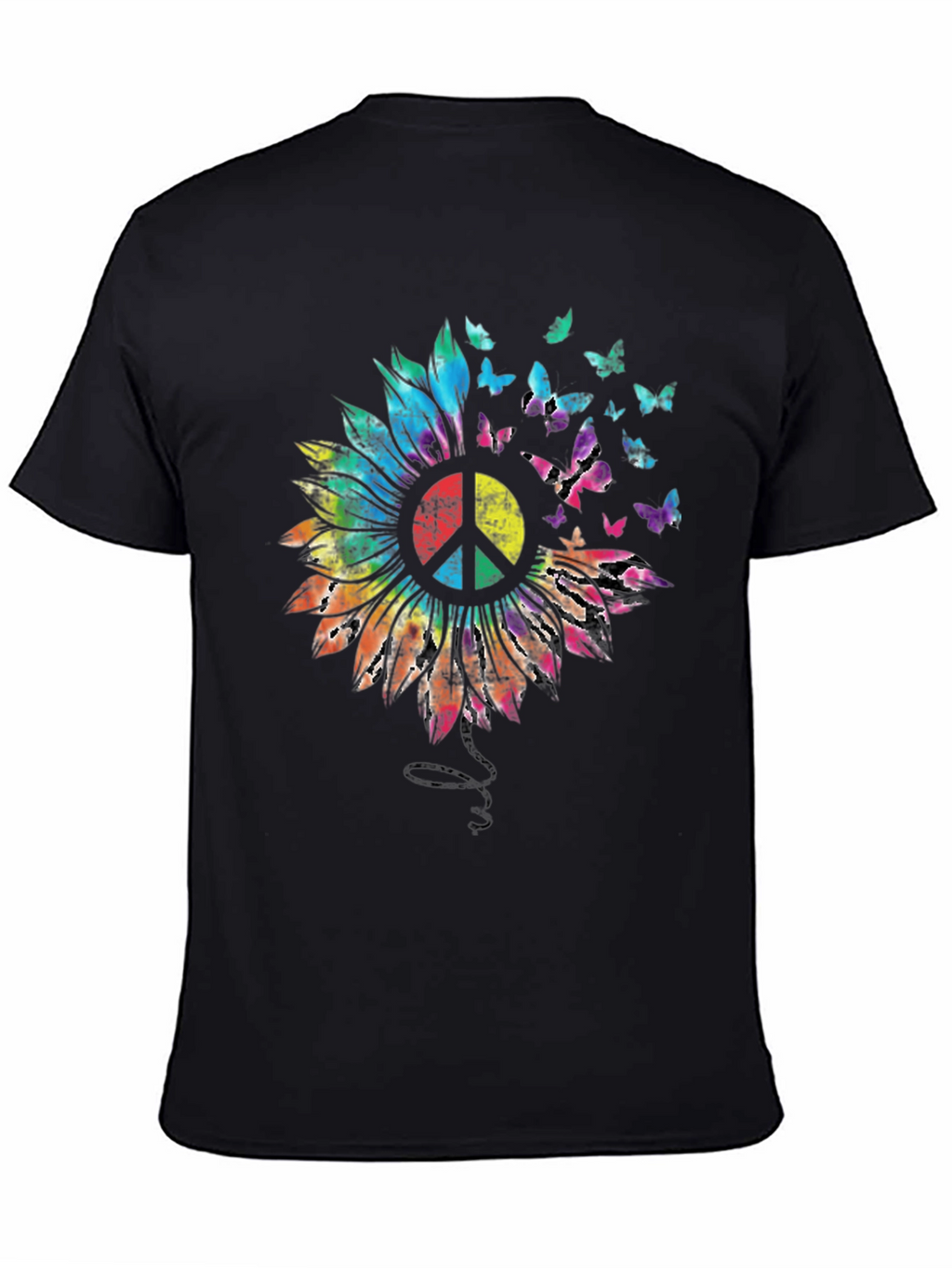 Sunflower Peace Sign Butterfly Graphic T-Shirt