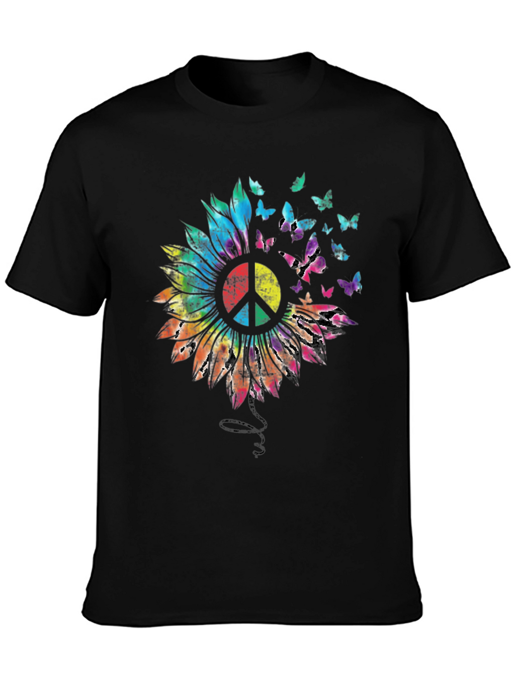 Sunflower Peace Sign Butterfly Graphic T-Shirt