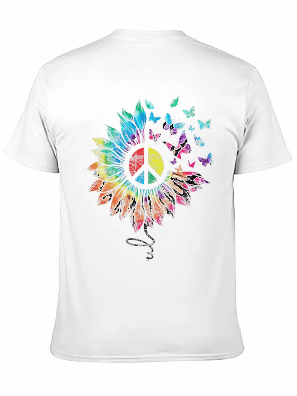 Sunflower Peace Sign Butterfly Graphic T-Shirt