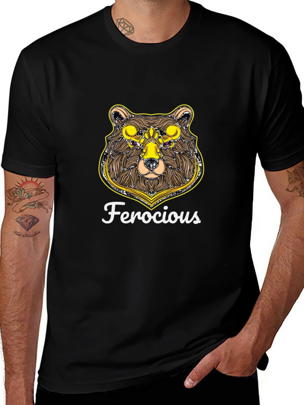 Ferocious Bear Graphic Print Black T-Shirt