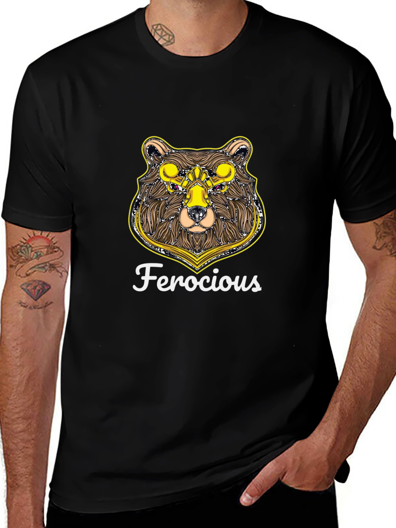Ferocious Bear Graphic Print Black T-Shirt