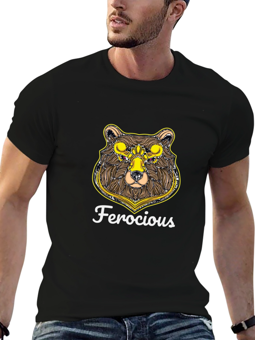 Ferocious Bear Graphic Print Black T-Shirt