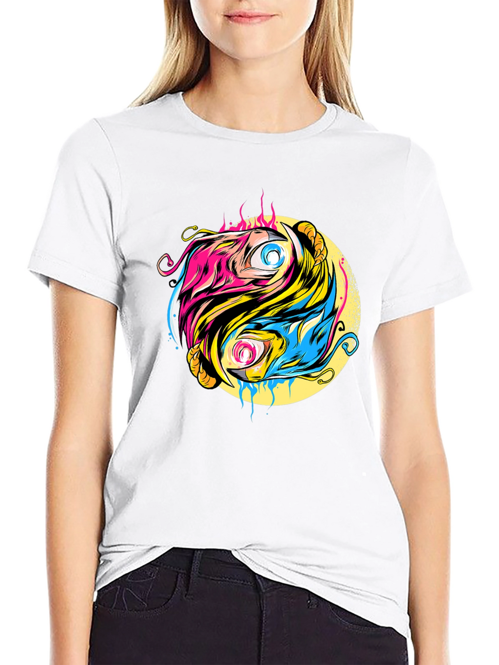 Yin Yang Eye Graphic Black T-Shirt