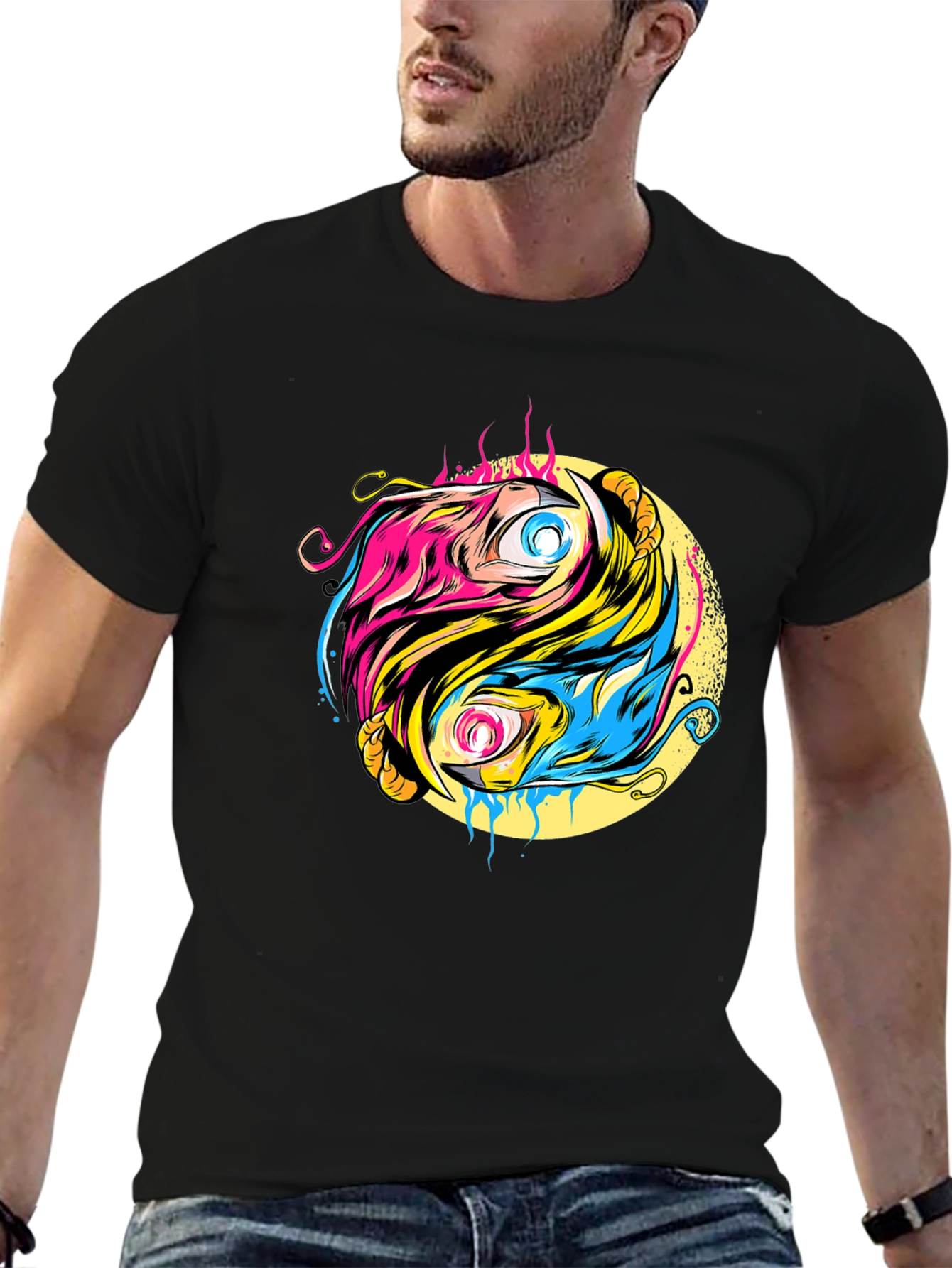 Yin Yang Eye Graphic Black T-Shirt