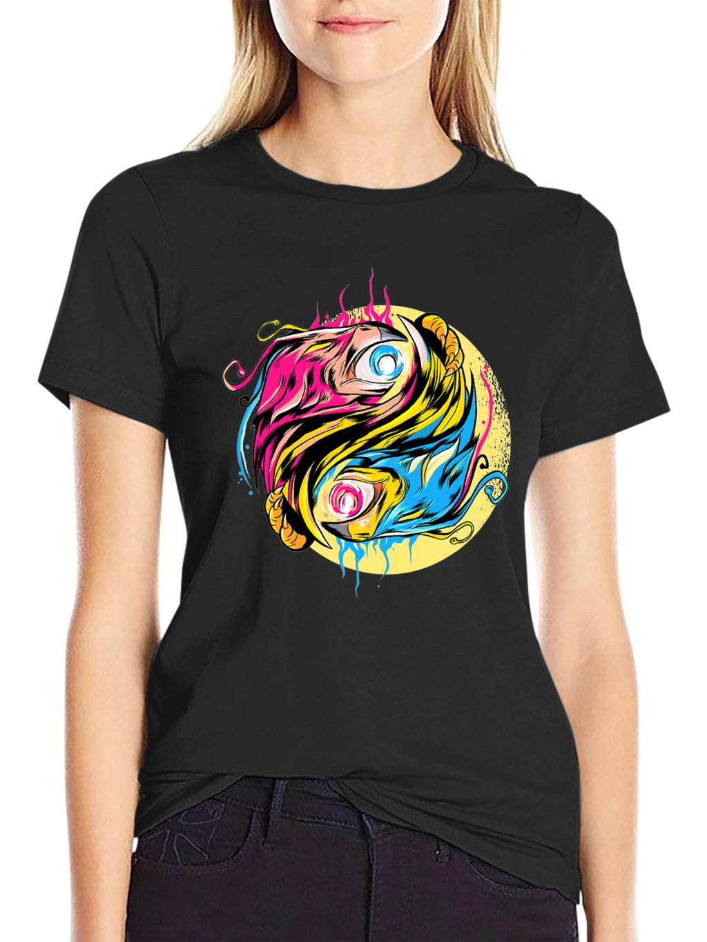 Yin Yang Eye Graphic Black T-Shirt