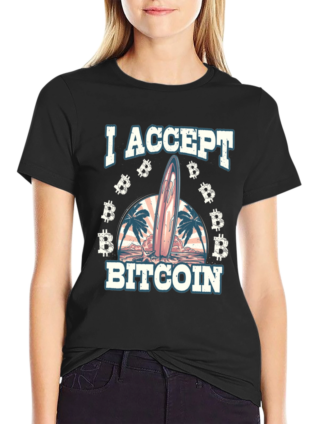 I Accept Bitcoin Surfboard Beach T-Shirt