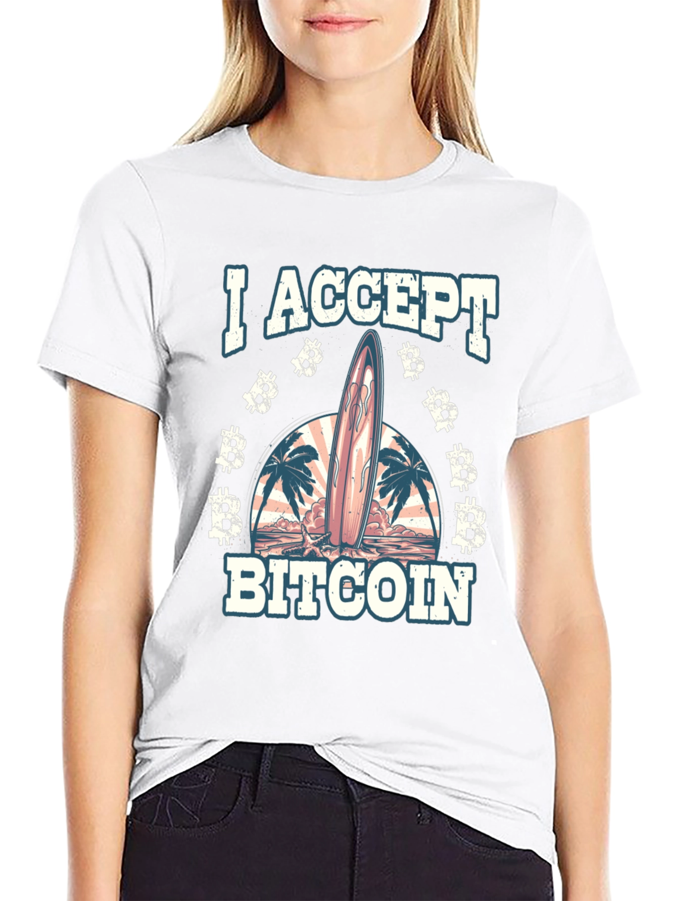 I Accept Bitcoin Surfboard Beach T-Shirt