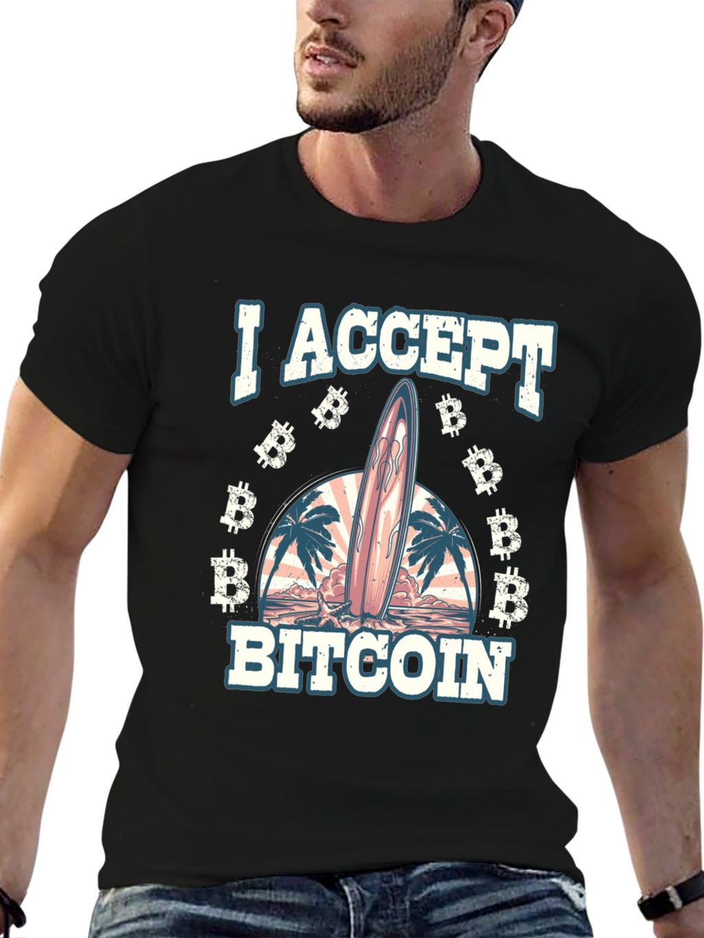 I Accept Bitcoin Surfboard Beach T-Shirt