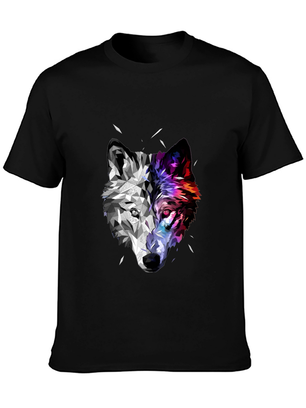 Geometric Wolf Head Graphic Black T-Shirt