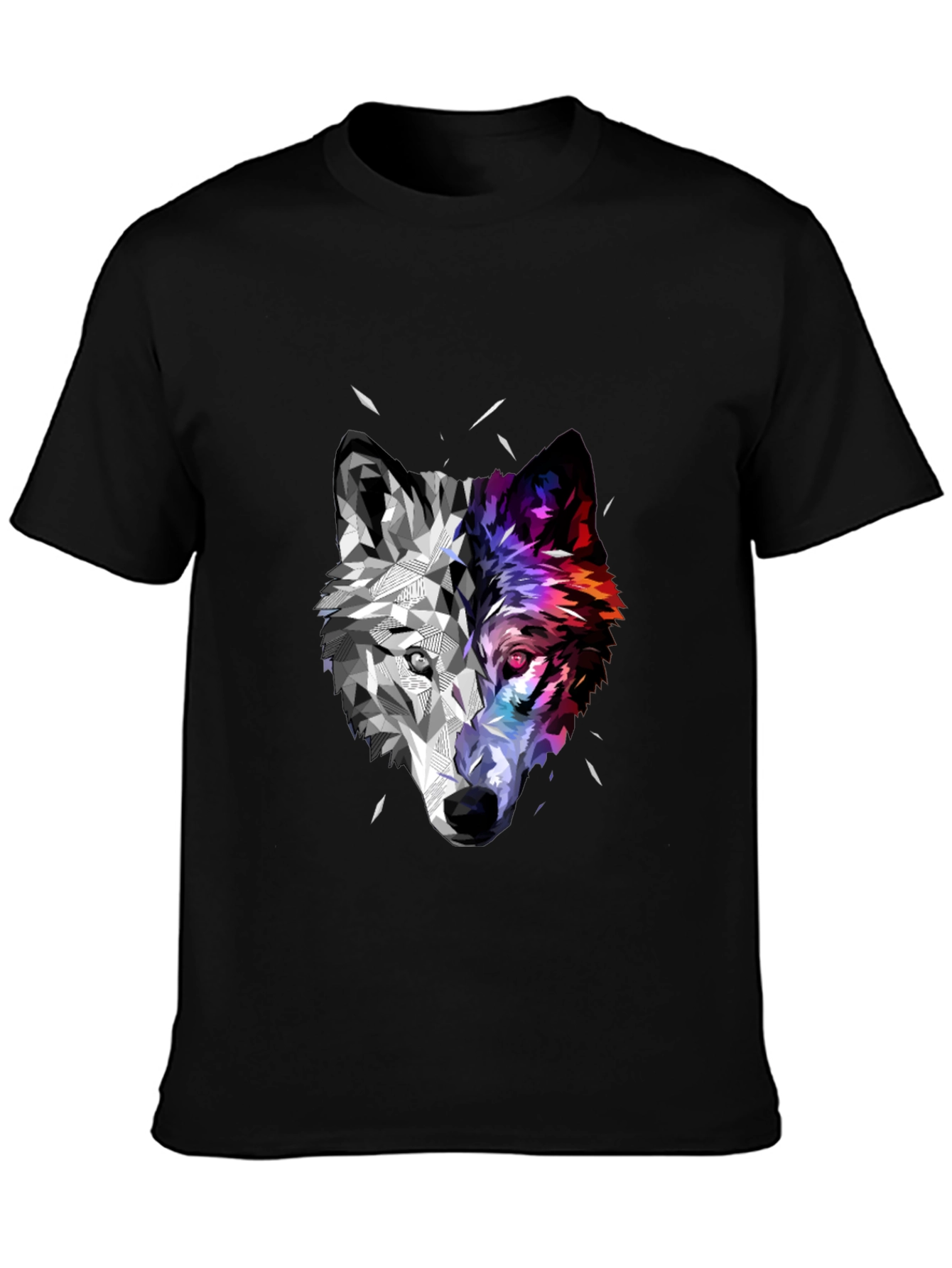 Geometric Wolf Head Graphic Black T-Shirt