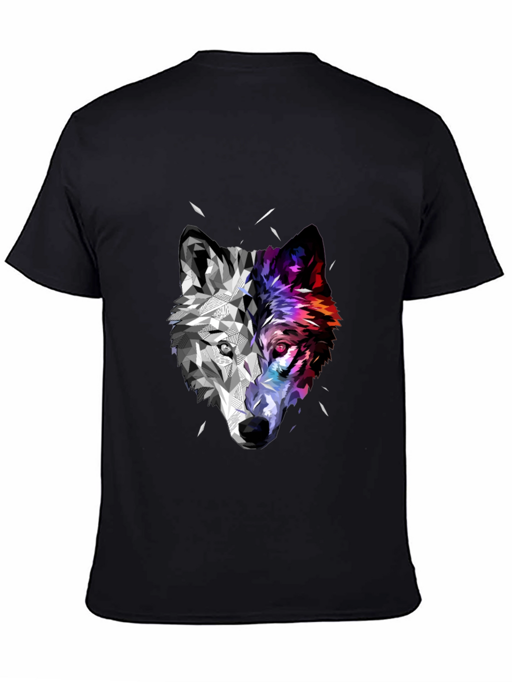 Geometric Wolf Head Graphic Black T-Shirt