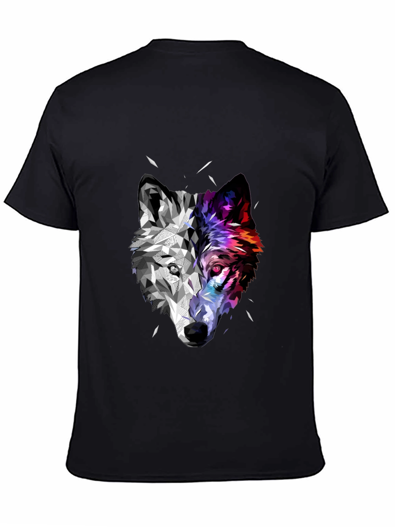 Geometric Wolf Head Graphic Black T-Shirt