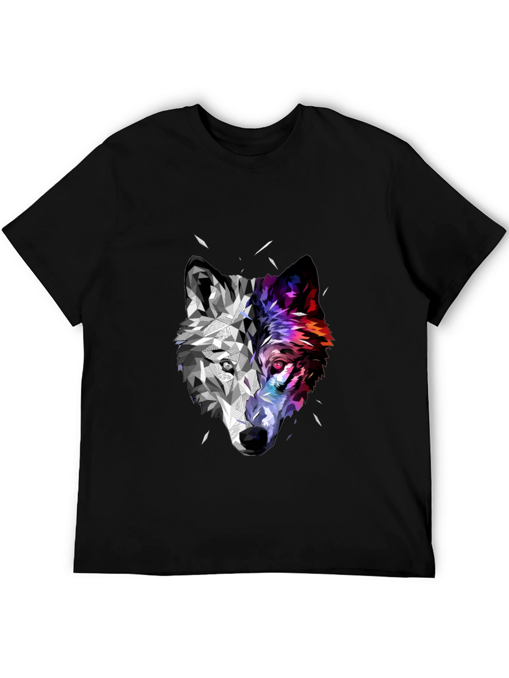 Geometric Wolf Head Graphic Black T-Shirt